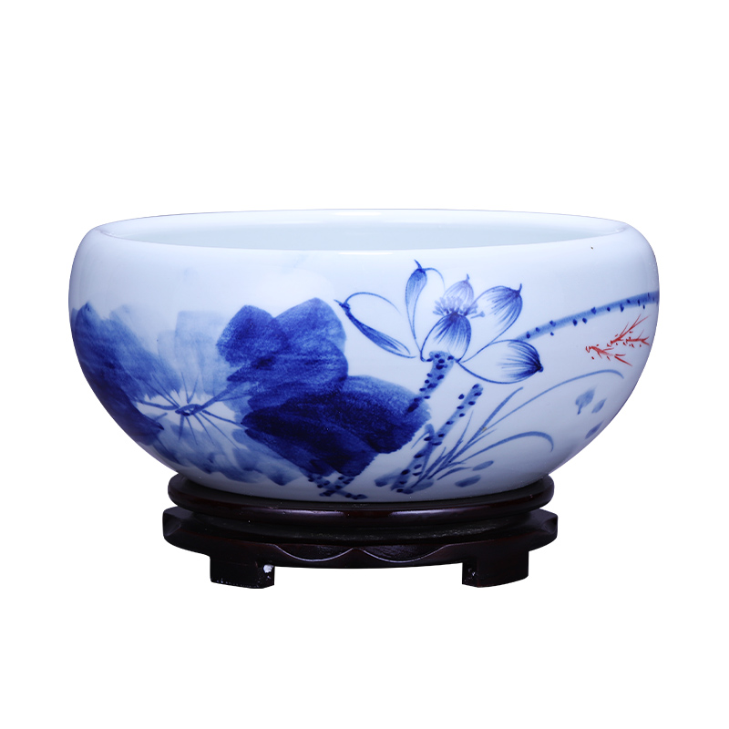 Jingdezhen ceramic aquarium feng shui plutus cylinder turtle cylinder goldfish bowl water shallow water lily refers to basin of lotus furnishing articles