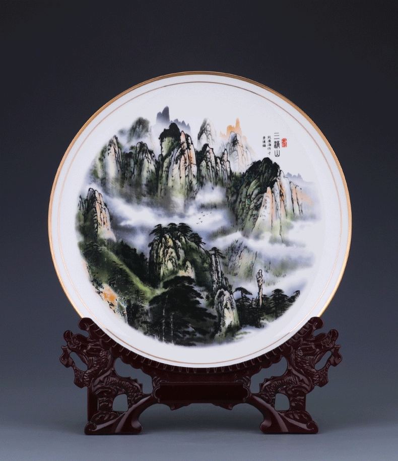 Jingdezhen ceramics furnishing articles hanging dish ipads porcelain decoration plate sit plate of Chinese style living room home decoration arts and crafts