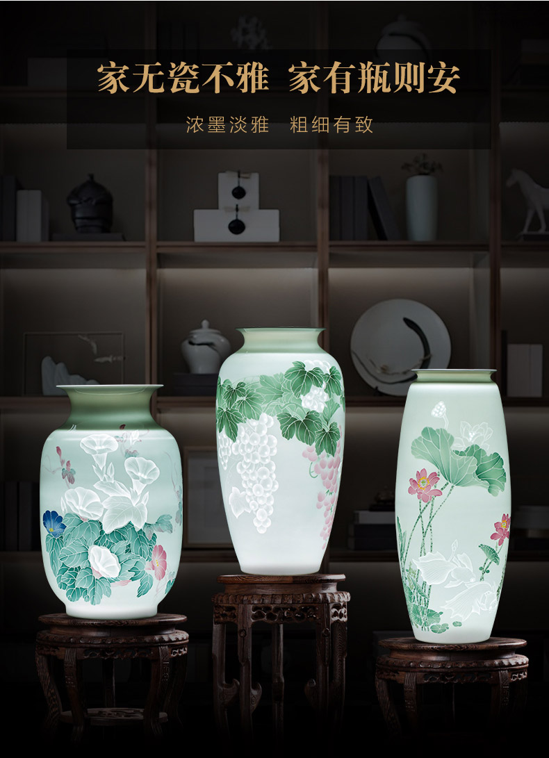 Jingdezhen ceramics vase hand - carved hand - made thin knife clay fetal porcelain of modern Chinese style household act the role ofing is tasted