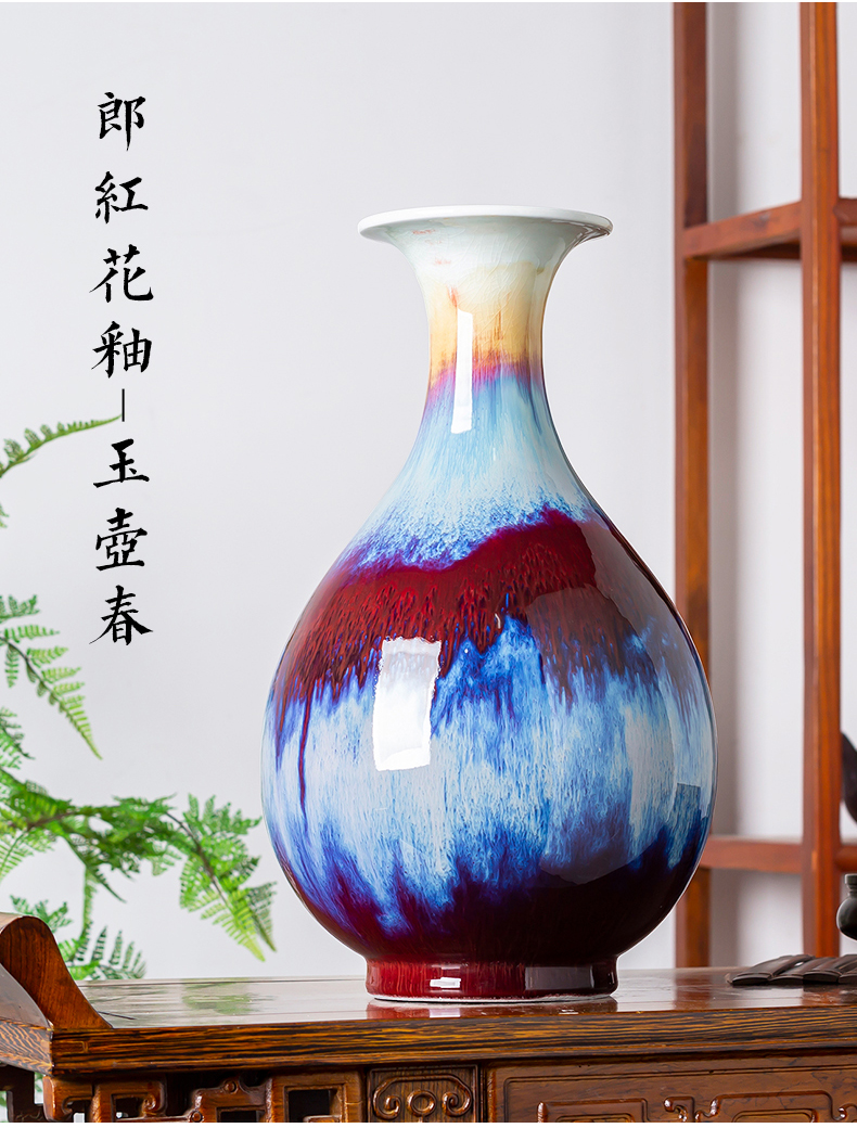 Jingdezhen ceramics ruby red glaze vase Chinese flower arranging large sitting room TV cabinet decoration accessories furnishing articles