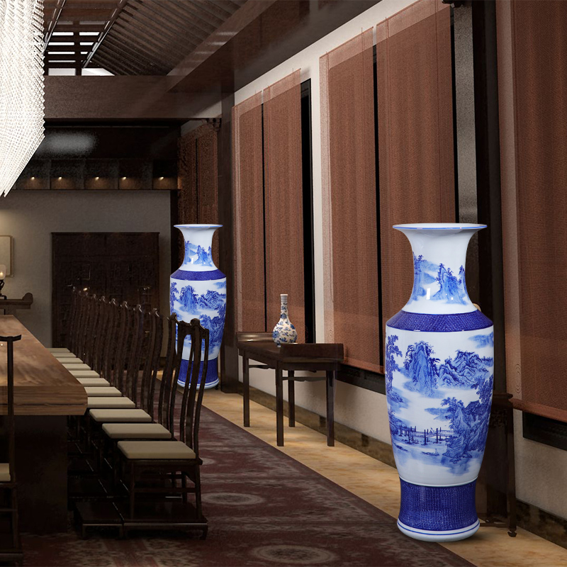 Jingdezhen landing big large porcelain vase ceramics high blue and white porcelain vases son sitting room adornment of Chinese style hotel
