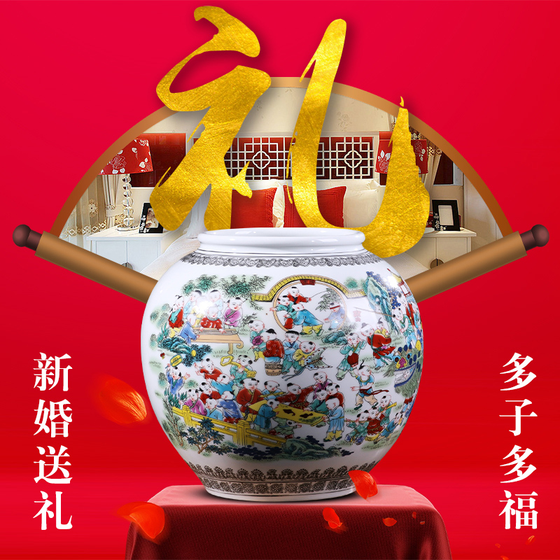 Jingdezhen ceramics vase storage tank with cover Chinese flower arranging household act the role ofing is tasted sitting room TV cabinet decorative furnishing articles