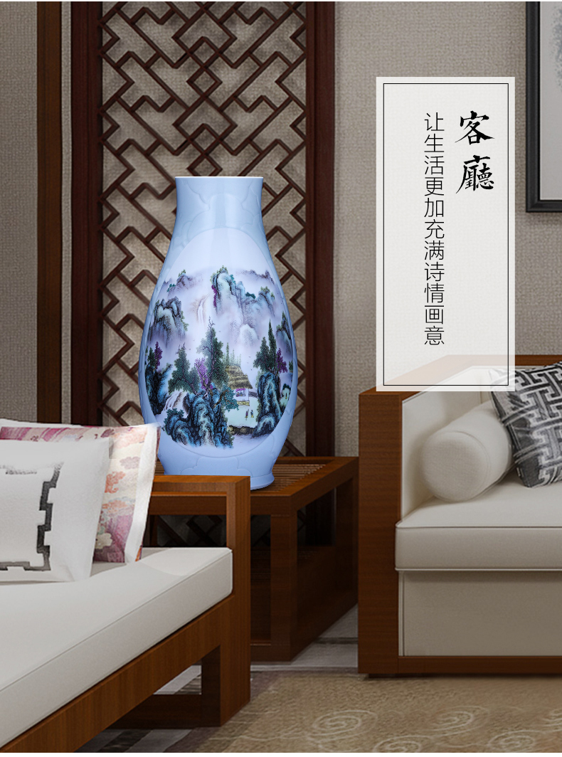 Jingdezhen ceramics pastel landscape of large vase large modern Chinese flower arranging sitting room TV ark, furnishing articles