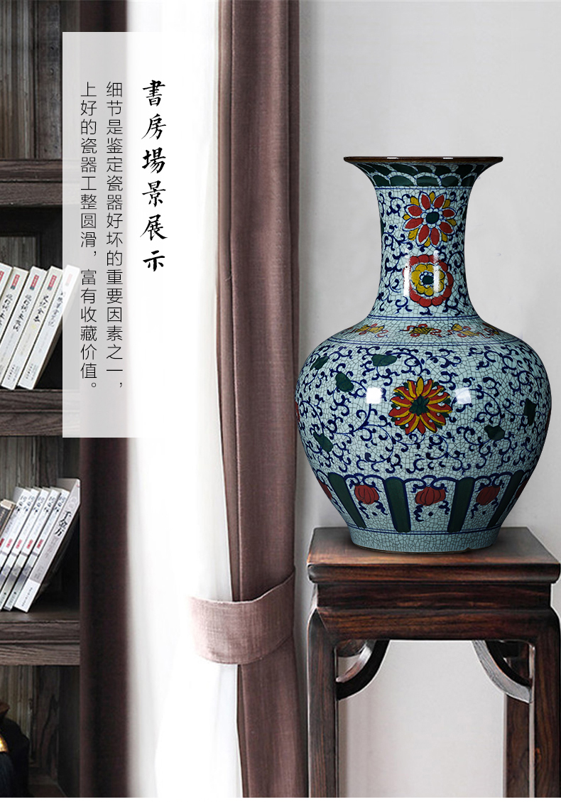 Jingdezhen ceramics large antique hand - made of blue and white porcelain vase furnishing articles of Chinese style living room floor decoration decoration