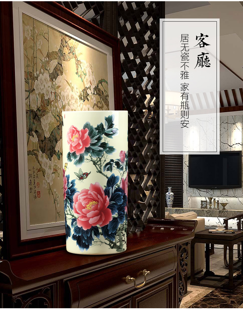 Jingdezhen ceramics big vase hand - made checking flower arranging Chinese style household living room TV cabinet decoration place adorn article