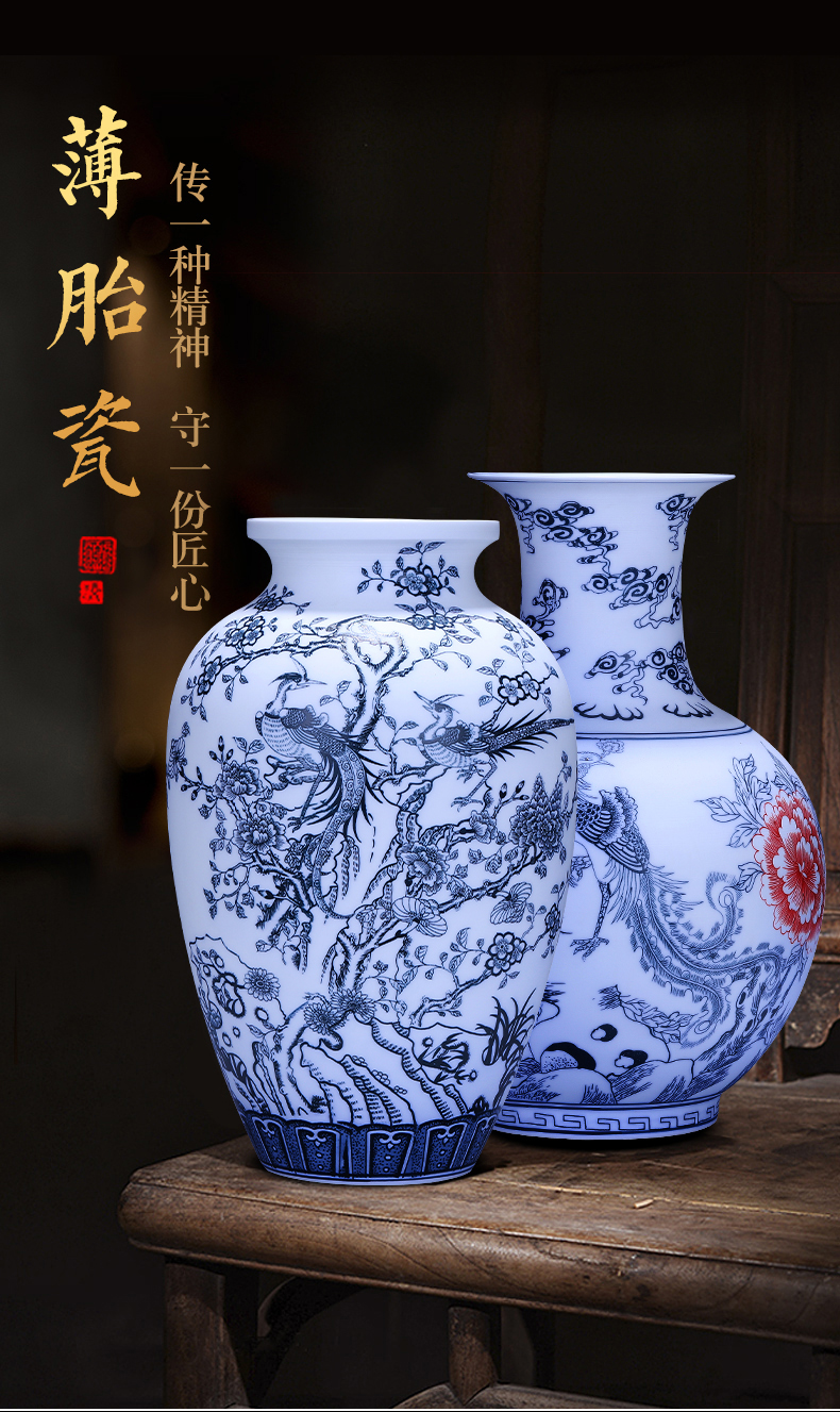 Jingdezhen ceramics hand - made frosted blue and white porcelain vase blooming flowers creative Chinese style household adornment furnishing articles