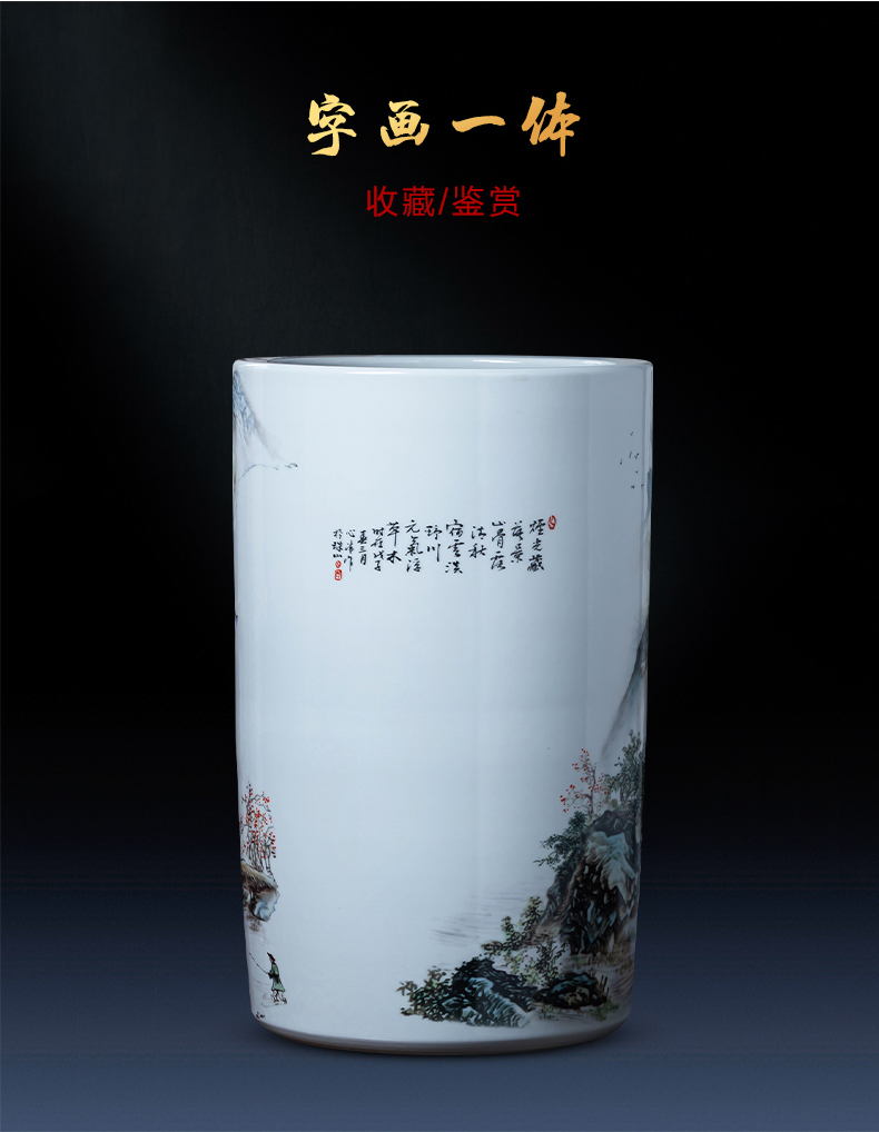 Jingdezhen ceramics painting and calligraphy scrolls cylinder calligraphy and painting to receive tube ground study vase sitting room adornment is placed