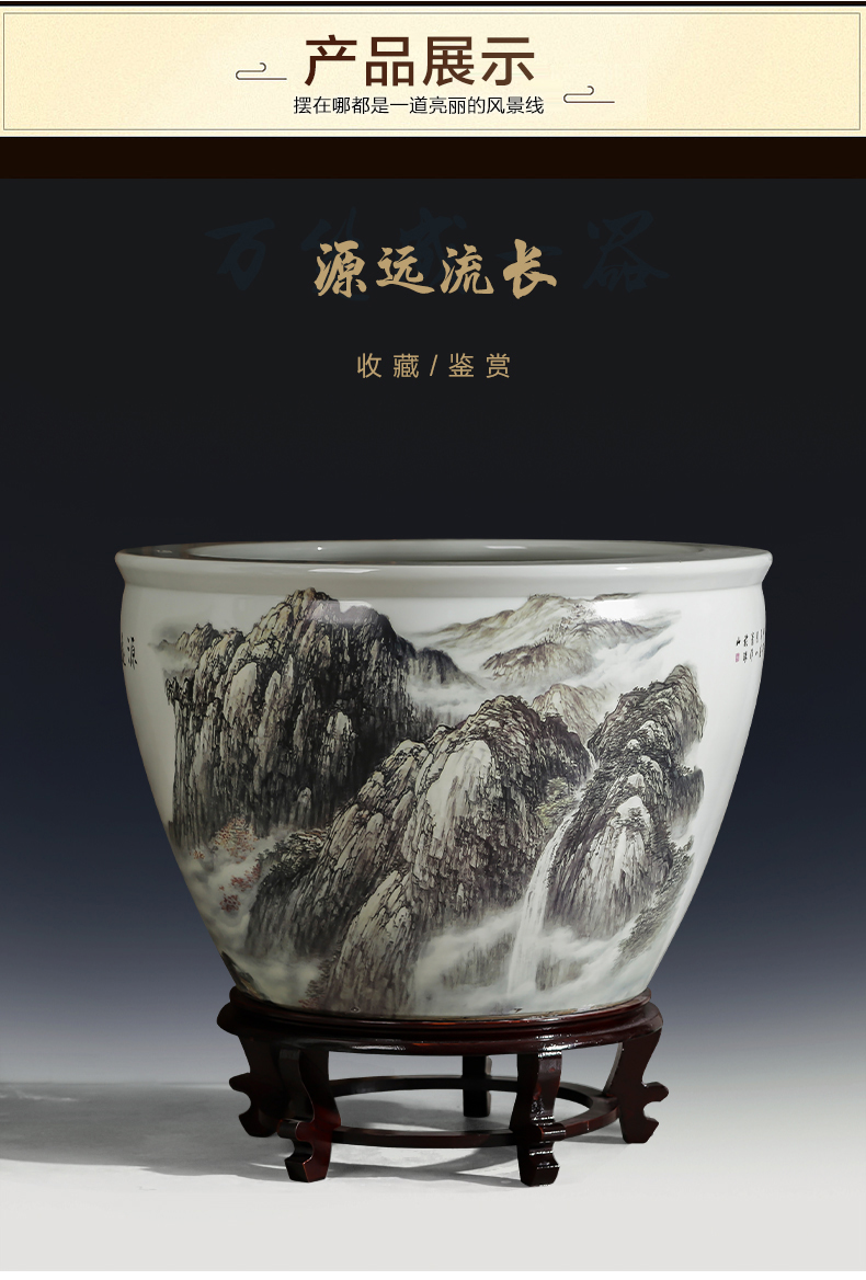 Jingdezhen ceramics large aquarium fish bowl goldfish turtle cylinder to heavy water lily bowl lotus basin porcelain jar furnishing articles