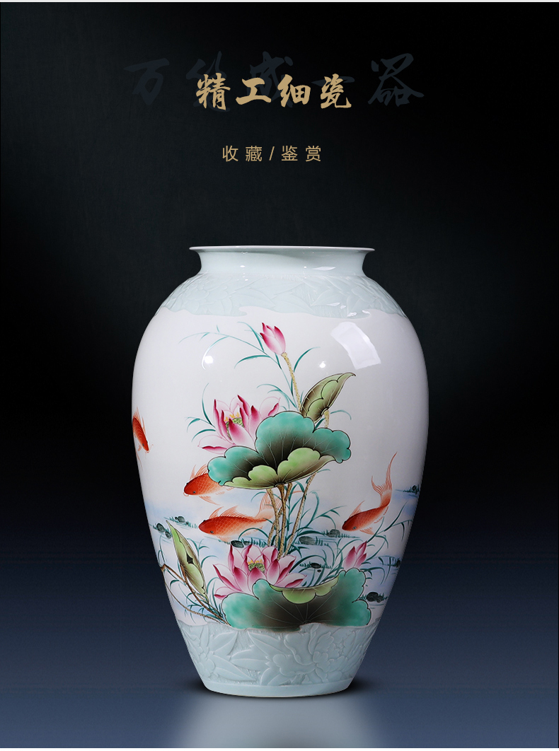 Jingdezhen ceramics hand - made enamel vase large living room TV cabinet decoration of Chinese style household furnishing articles bottle