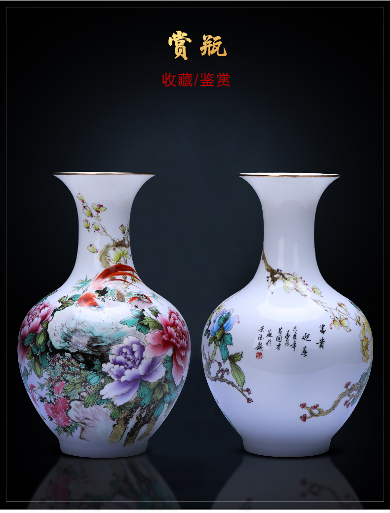 Jingdezhen ceramics powder enamel vase rich winter jasmine flower arrangement sitting room TV ark adornment of Chinese style household furnishing articles