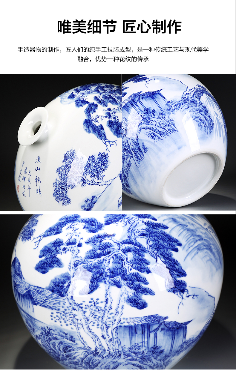 Jingdezhen ceramics hand - made of blue and white porcelain vase furnishing articles of new Chinese style living room home TV ark adornment arranging flowers