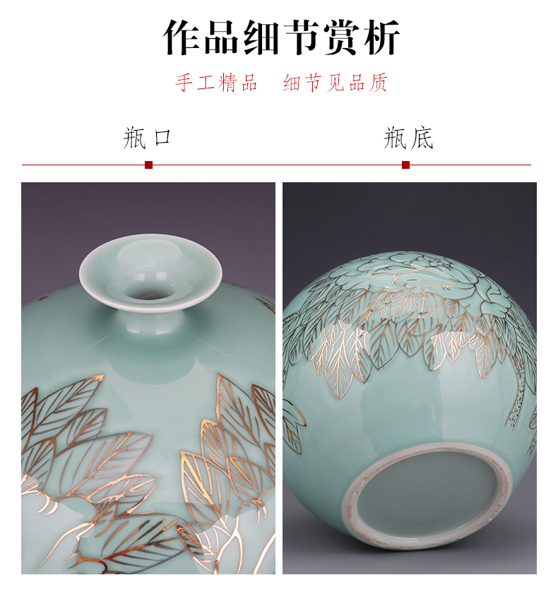 Jingdezhen ceramics vase large master hand relief shadow blue paint pomegranate bottles of sitting room adornment is placed