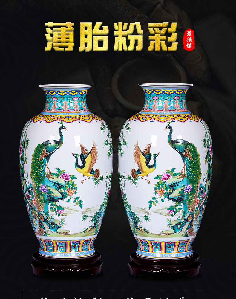 Jingdezhen ceramics enamel pastel colored vases furnishing articles of new Chinese style household flower adornment handicraft sitting room