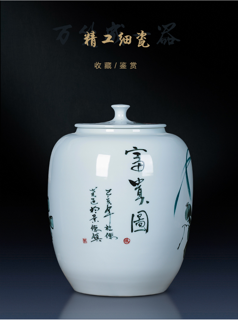 Jingdezhen ceramics hand - made caddy fixings large seal storage jar pu 'er tea cake tin, the seventh, peulthai the barrel with cover