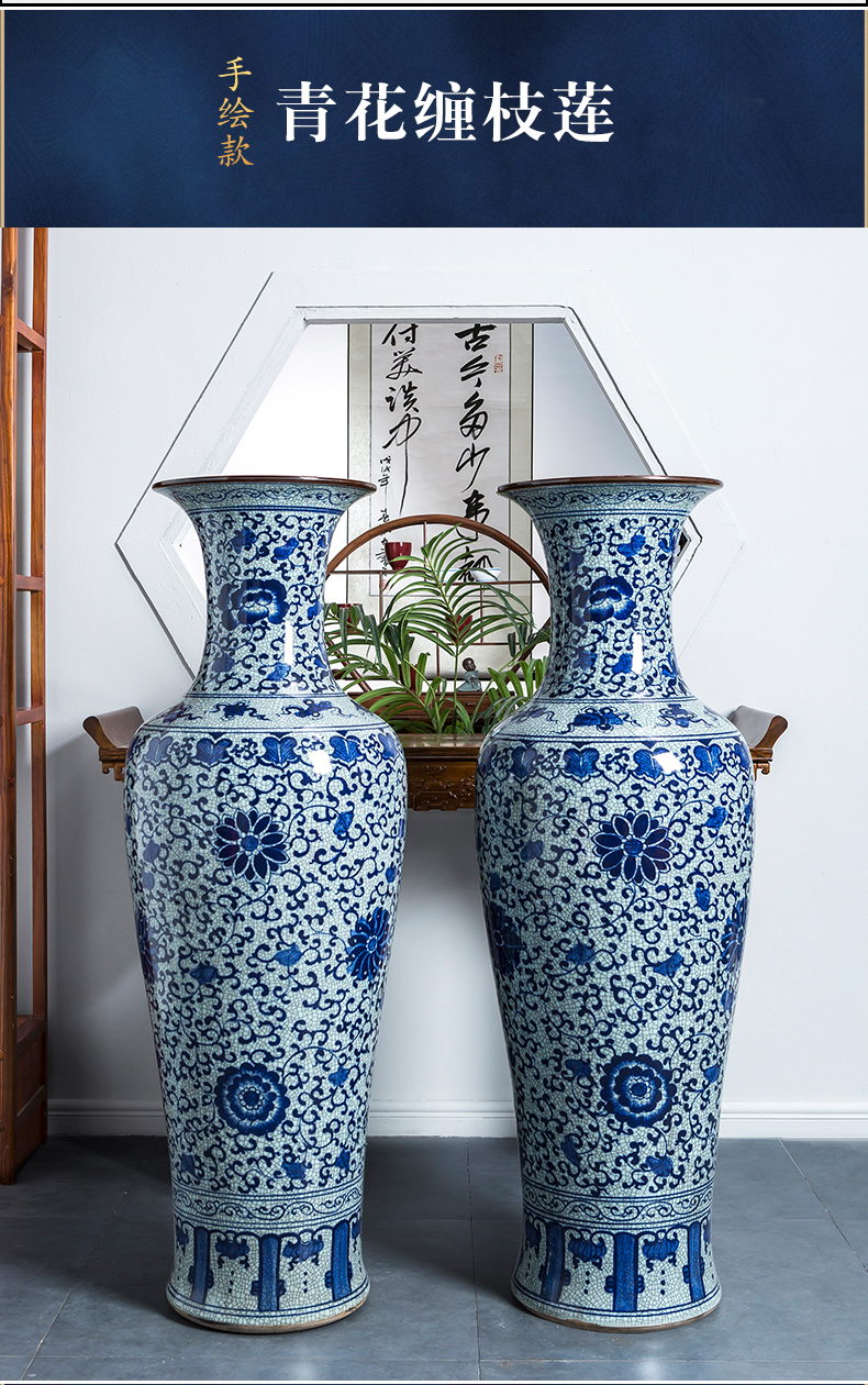 Large antique hand - made of blue and white porcelain vase furnishing articles Chinese jingdezhen ceramics to heavy Large sitting room ground decoration