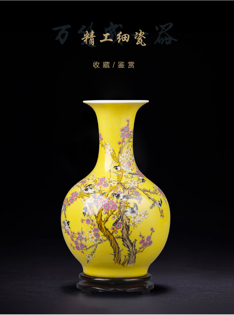 Jingdezhen ceramics vase furnishing articles yellow the design of the sitting room TV ark adornment of Chinese style household porcelain arranging flowers