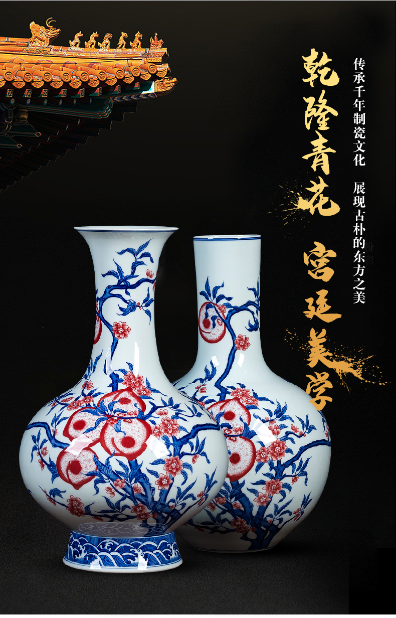 Jingdezhen ceramics manual hand - made porcelain youligong peach of blue and white porcelain vase antique Chinese style household act the role ofing is tasted