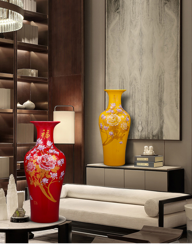 Jingdezhen ceramics super - large landing big vase large Chinese red Chinese style home sitting room adornment is placed