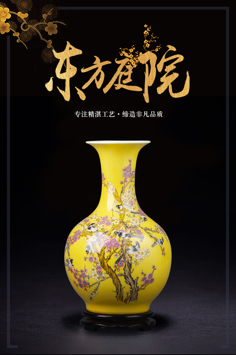 Jingdezhen ceramics vase furnishing articles yellow the design of the sitting room TV ark adornment of Chinese style household porcelain arranging flowers