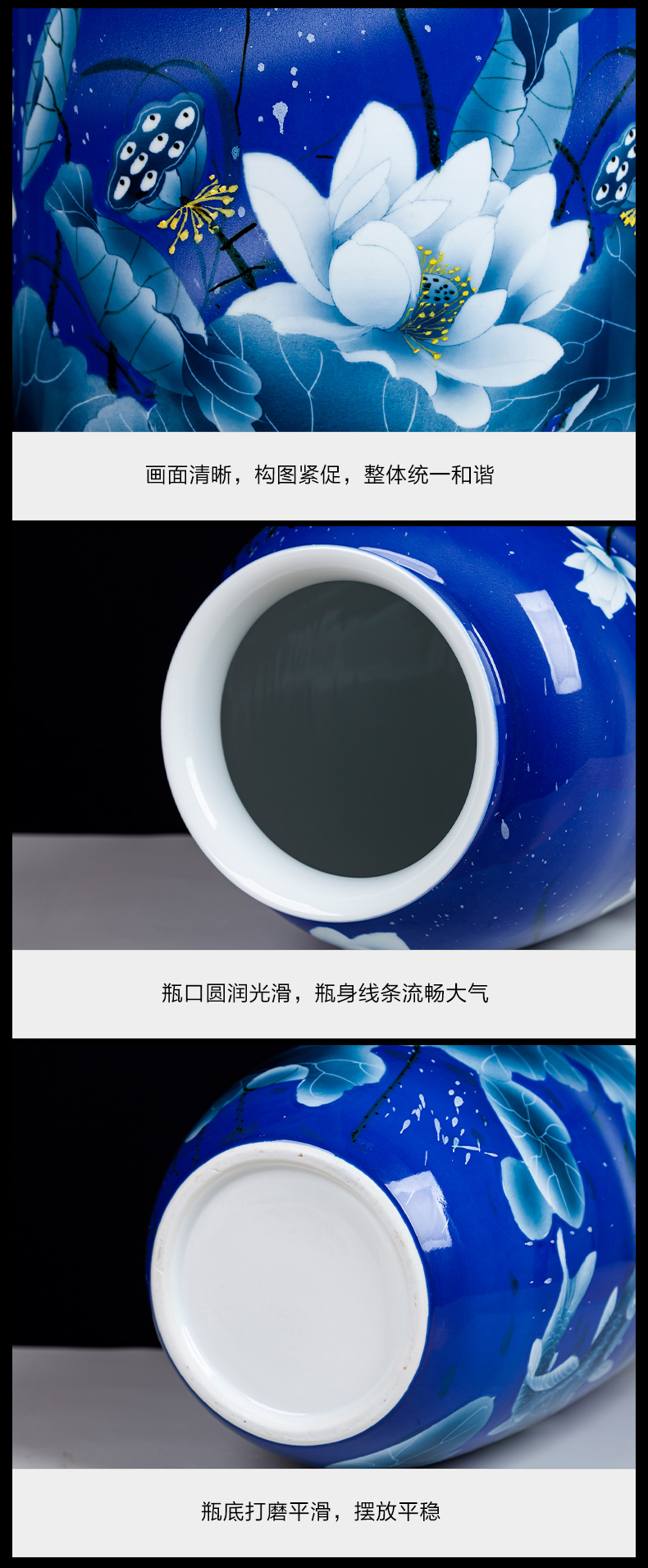 Jingdezhen ceramic bottle water raise high blue and white porcelain vase hand - made lotus lucky bamboo large Chinese style living room furnishing articles