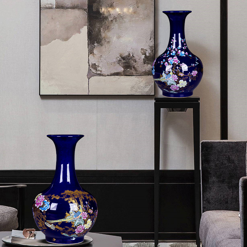 Blue bottle porcelain of jingdezhen ceramics Chinese style household act the role ofing is tasted flower arrangement sitting room TV ark adornment furnishing articles