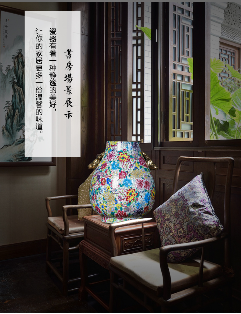 Jingdezhen ceramics powder enamel flower ear vase Chinese style restoring ancient ways is the sitting room porch TV ark adornment furnishing articles