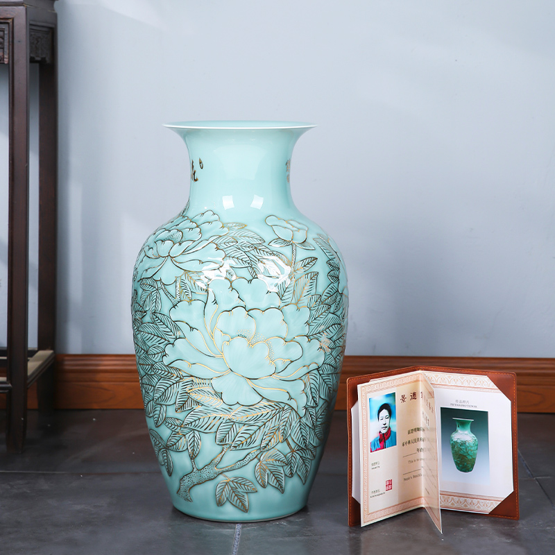 Jingdezhen ceramics by hand relief paint large vases, furnishing articles large sitting room hotel villa decorations