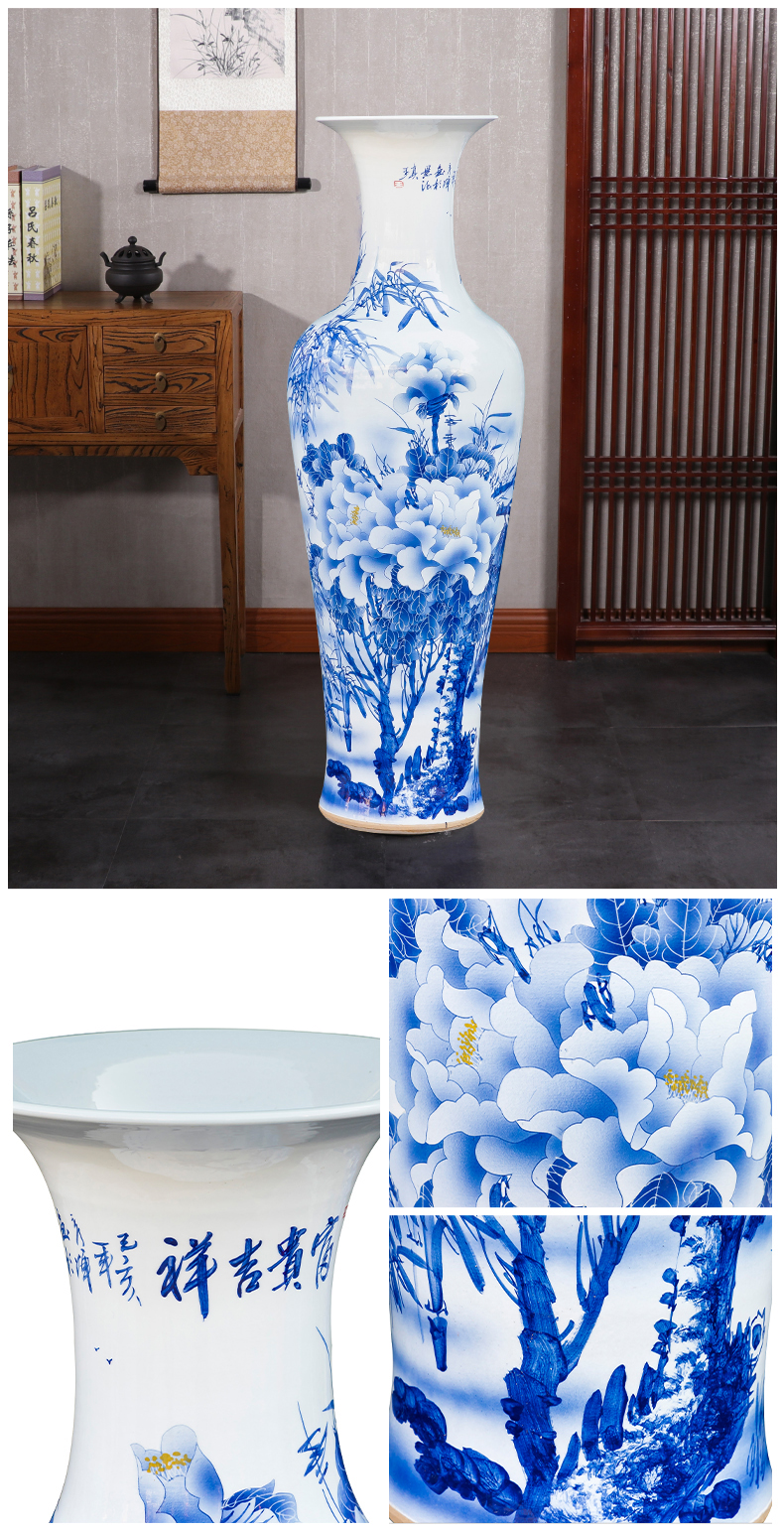 Jingdezhen ceramics of large vase furnishing articles hotel Chinese flower arranging hand - made large blue and white porcelain vases sitting room