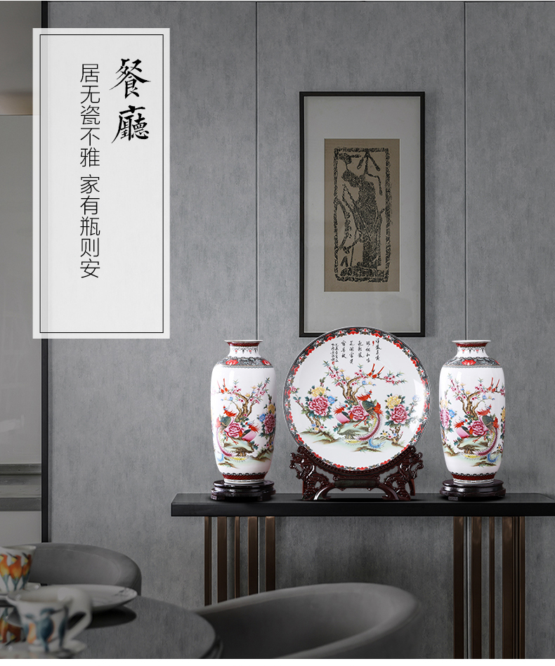 Jingdezhen ceramics three - piece vase furnishing articles large flower arranging the modern Chinese style living room decoration home decoration