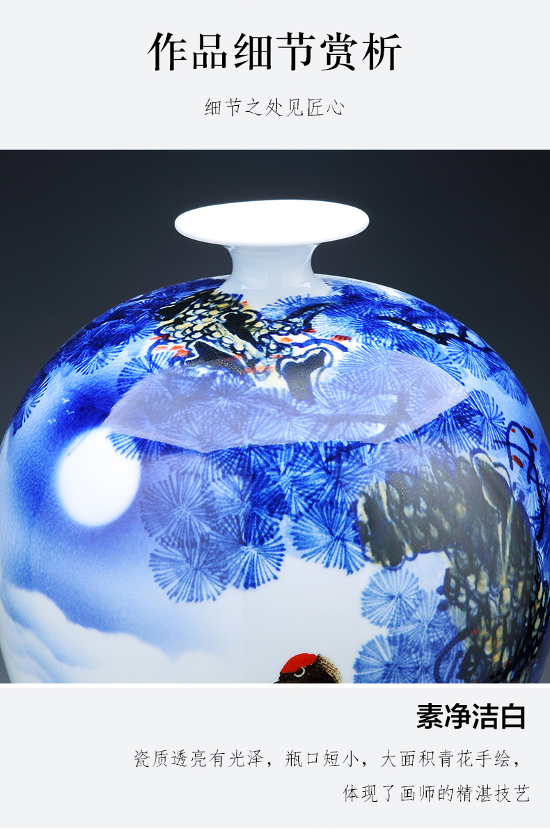 Jingdezhen ceramics big vase hand - made "pine crane live" be born Chinese living room home furnishing articles