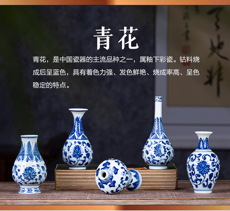 Blue and white porcelain of jingdezhen porcelain ceramic floret bottle water raise extra small mini furnishing articles rich ancient frame desktop decoration