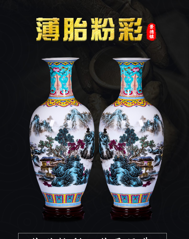 Jingdezhen ceramics pastel landscape colored enamel porcelain vase sitting room lucky bamboo flower arrangement of Chinese style household furnishing articles