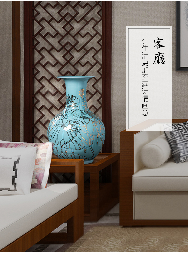 Jingdezhen chinaware lotus pond classical see colour blue glaze furnishing articles of Chinese style living room decoration design hand - made big vase