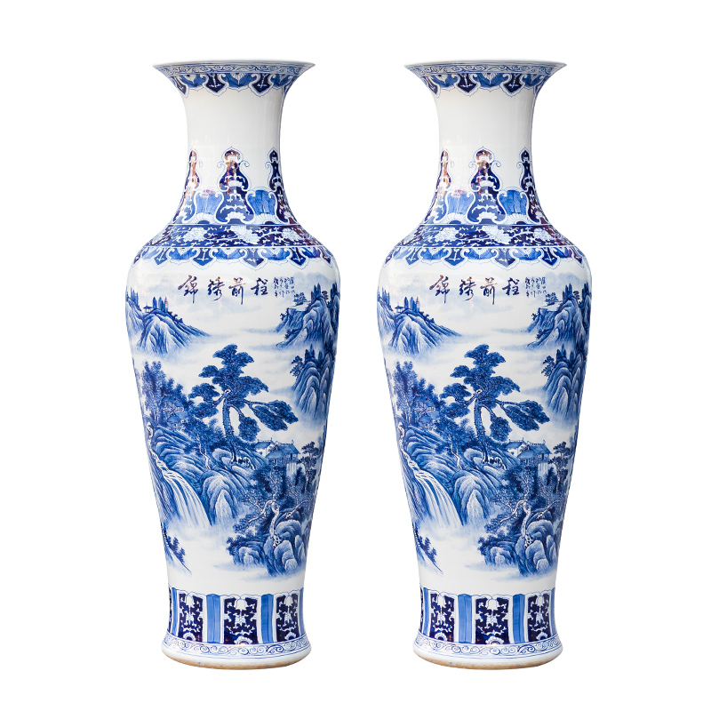 Jingdezhen ceramics vase landing large hand draw claborate - style painting of the blue and white porcelain hotel villa decoration furnishing articles