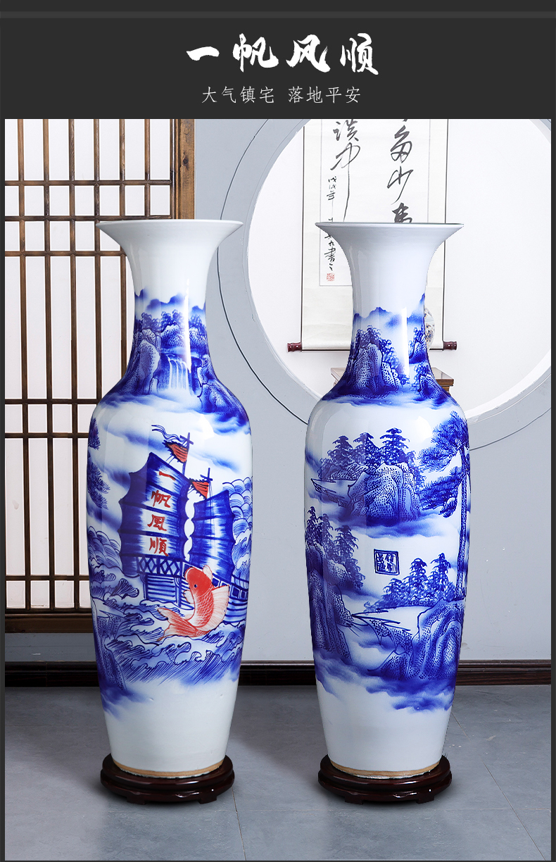 Jingdezhen ceramics hand - made of blue and white porcelain vases, large living room floor furnishing articles to heavy adornment opening gifts