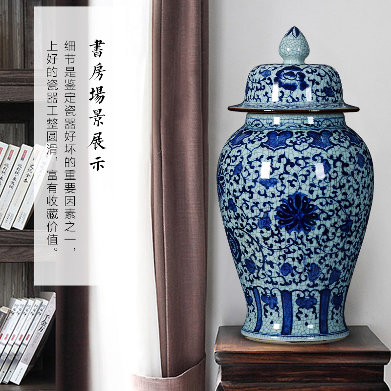 Blue and white porcelain of jingdezhen ceramics general tank hand - made archaize to heavy storage tank with cover furnishing articles ground adornment