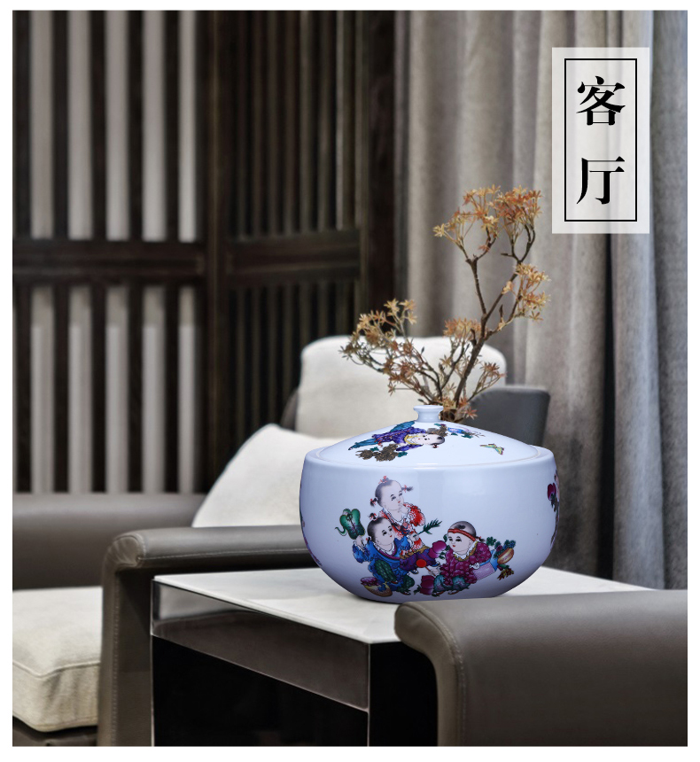 Jingdezhen ceramics furnishing articles storage tank with cover Chinese medicine pot dish of rice, cooking pot caddy fixings barrel 5 jins