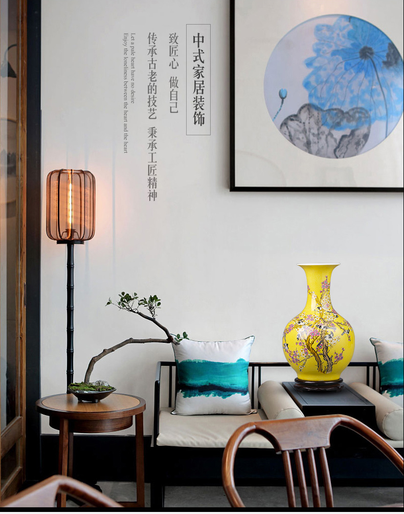 Jingdezhen ceramics vase furnishing articles yellow the design of the sitting room TV ark adornment of Chinese style household porcelain arranging flowers