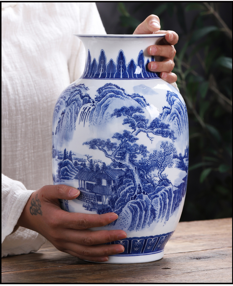 Blue and white porcelain vase furnishing articles landscape eggshell porcelain of jingdezhen ceramics Chinese flower arranging sitting room household act the role ofing is tasted