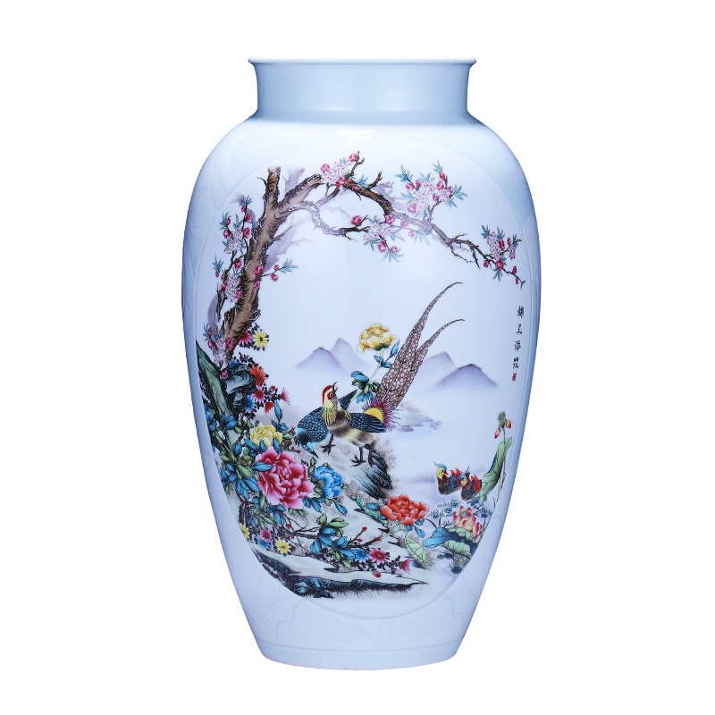 Jingdezhen ceramics powder enamel icing on the cake ground vase large high sitting room of Chinese style household furnishing articles arranging flowers