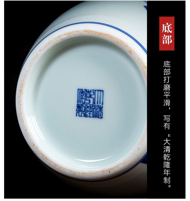 Under the jingdezhen ceramics glaze color blue and white porcelain vase peach hand - made big Chinese sitting room adornment is placed