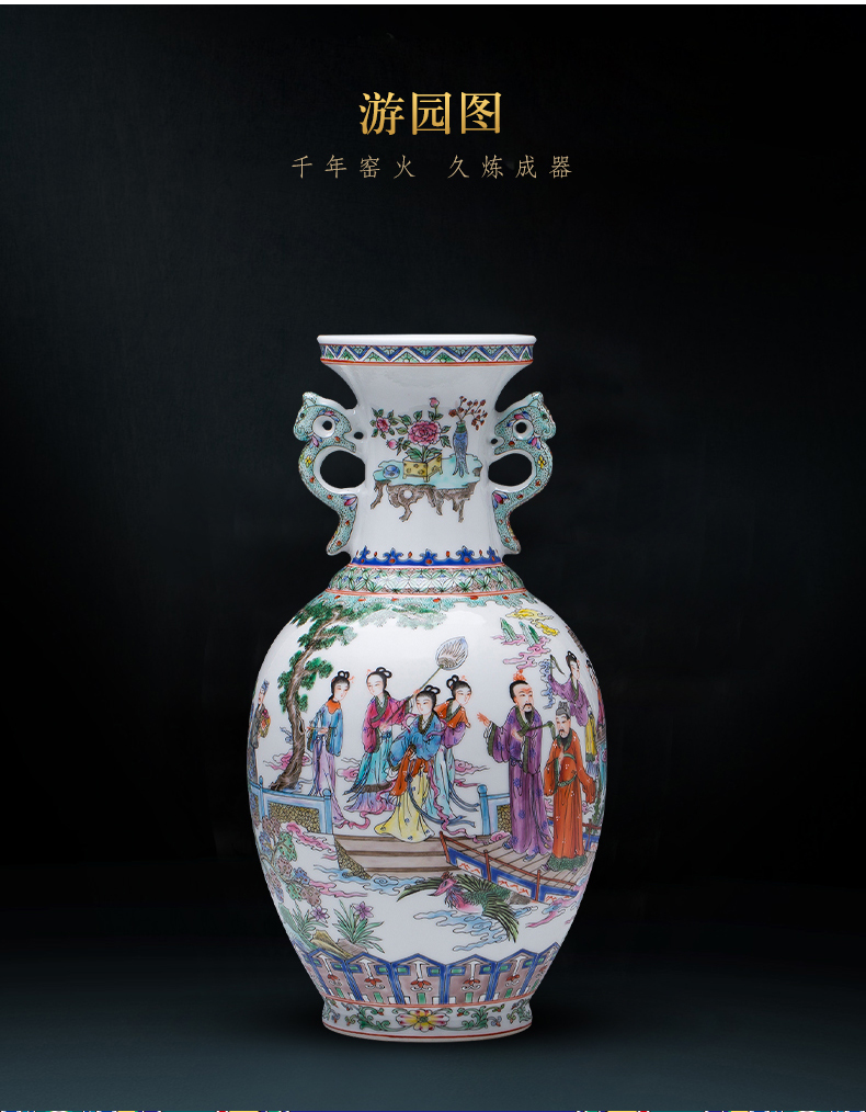 Jingdezhen ceramic vase manual hand - made famille rose porcelain Chinese style restoring ancient ways the characters flower arrangement sitting room adornment is placed