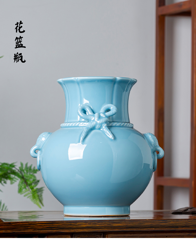 Jingdezhen ceramics azure glaze carving vase archaize sitting room ark adornment to restore ancient ways of Chinese style household furnishing articles