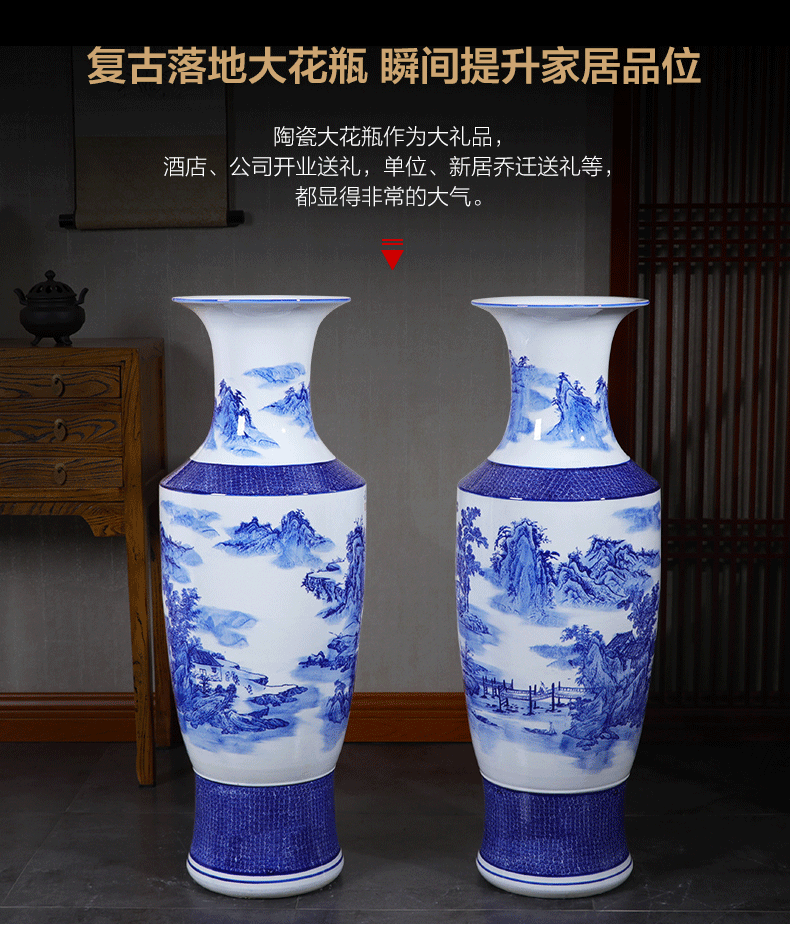 Jingdezhen landing big large porcelain vase ceramics high blue and white porcelain vases son sitting room adornment of Chinese style hotel