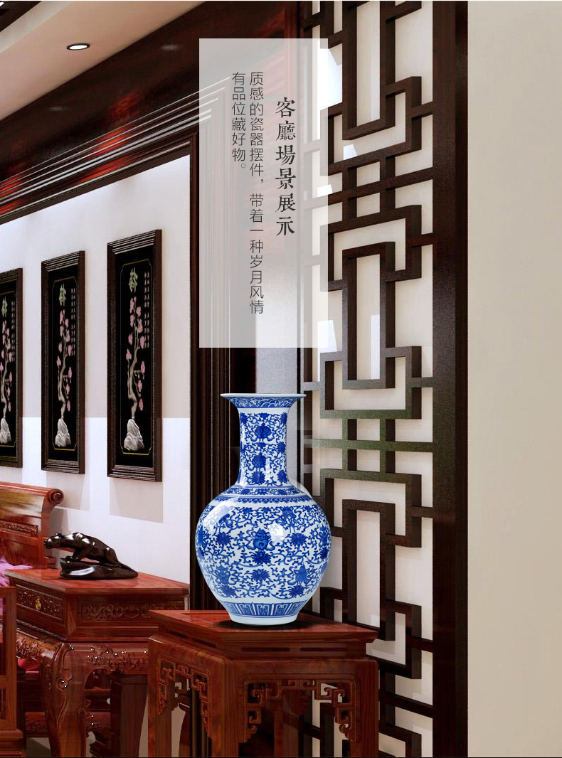 Jingdezhen ceramics big vase furnishing articles archaize sitting room of Chinese style household arrangements with rich ancient frame of blue and white porcelain ornaments