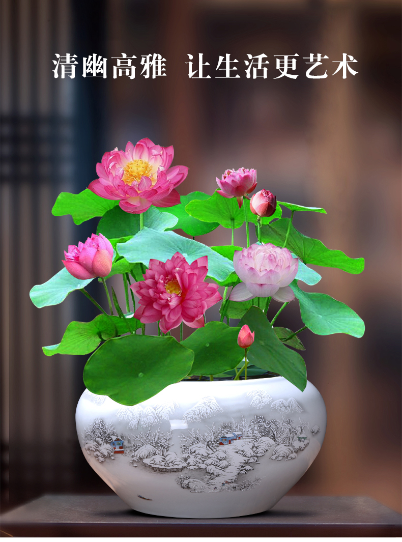 Jingdezhen ceramic aquarium fish bowl place large goldfish turtle writing brush washer aquarium water lily pot cylinder