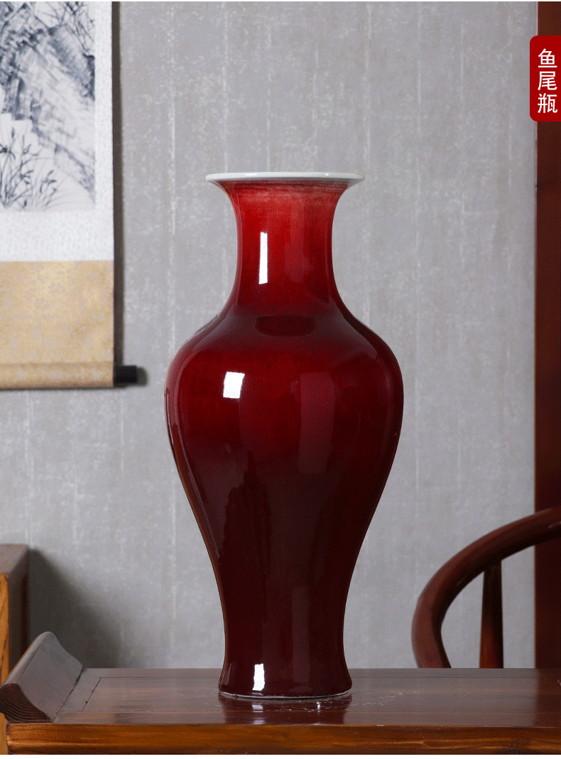 Jingdezhen porcelain ceramic insert large ruby red vase furnishing articles of new Chinese style restoring ancient ways home sitting room adornment porcelain