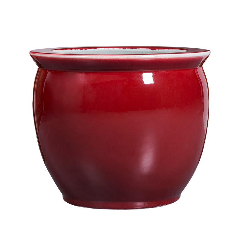 Jingdezhen ceramics antique ruby red fish tank red porcelain jar large painting and calligraphy calligraphy and painting decorative furnishing articles water lily cylinder cylinder