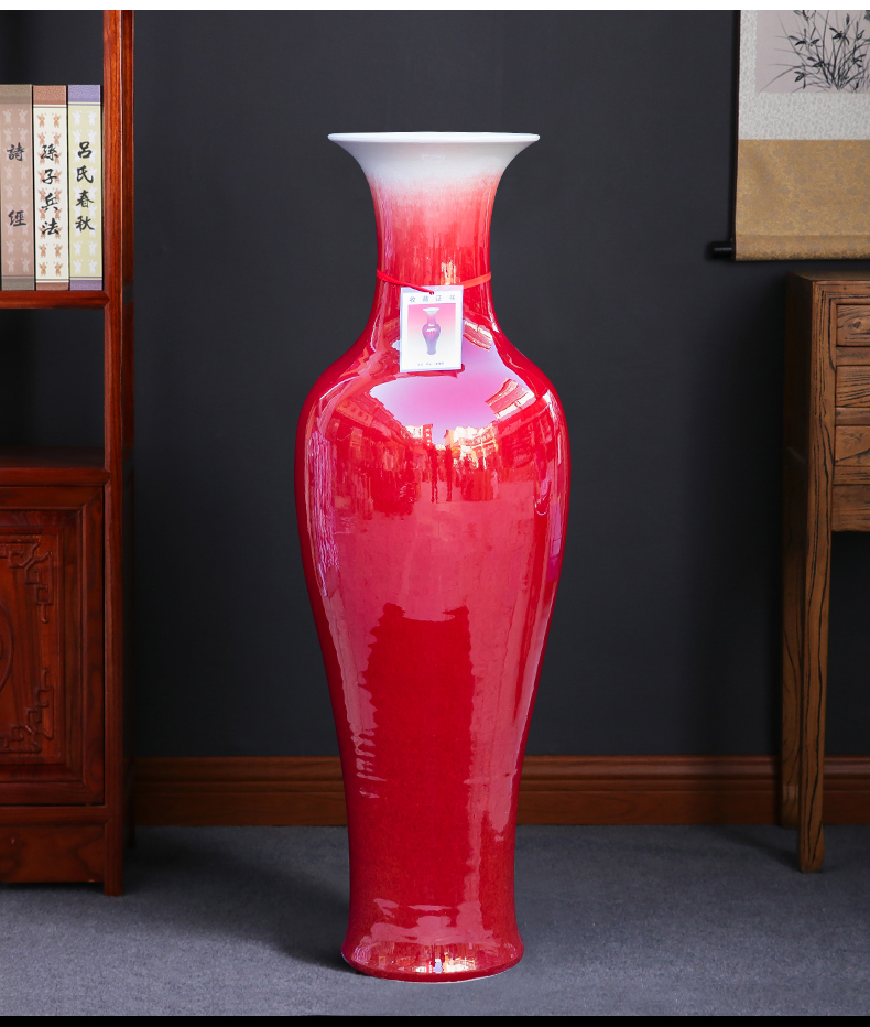 Jingdezhen ceramics ruby red tail landing big vase sitting room place large flower arrangement home decoration 1 meter high