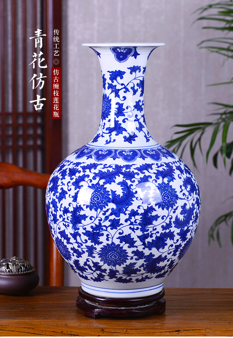 Jingdezhen ceramic blue and white porcelain vase large TV ark in modern Chinese flower arranging home sitting room adornment furnishing articles